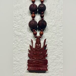 Vintage Hand-carved Wooden Avalokiteshvara (Guanyin) Pendant Necklace